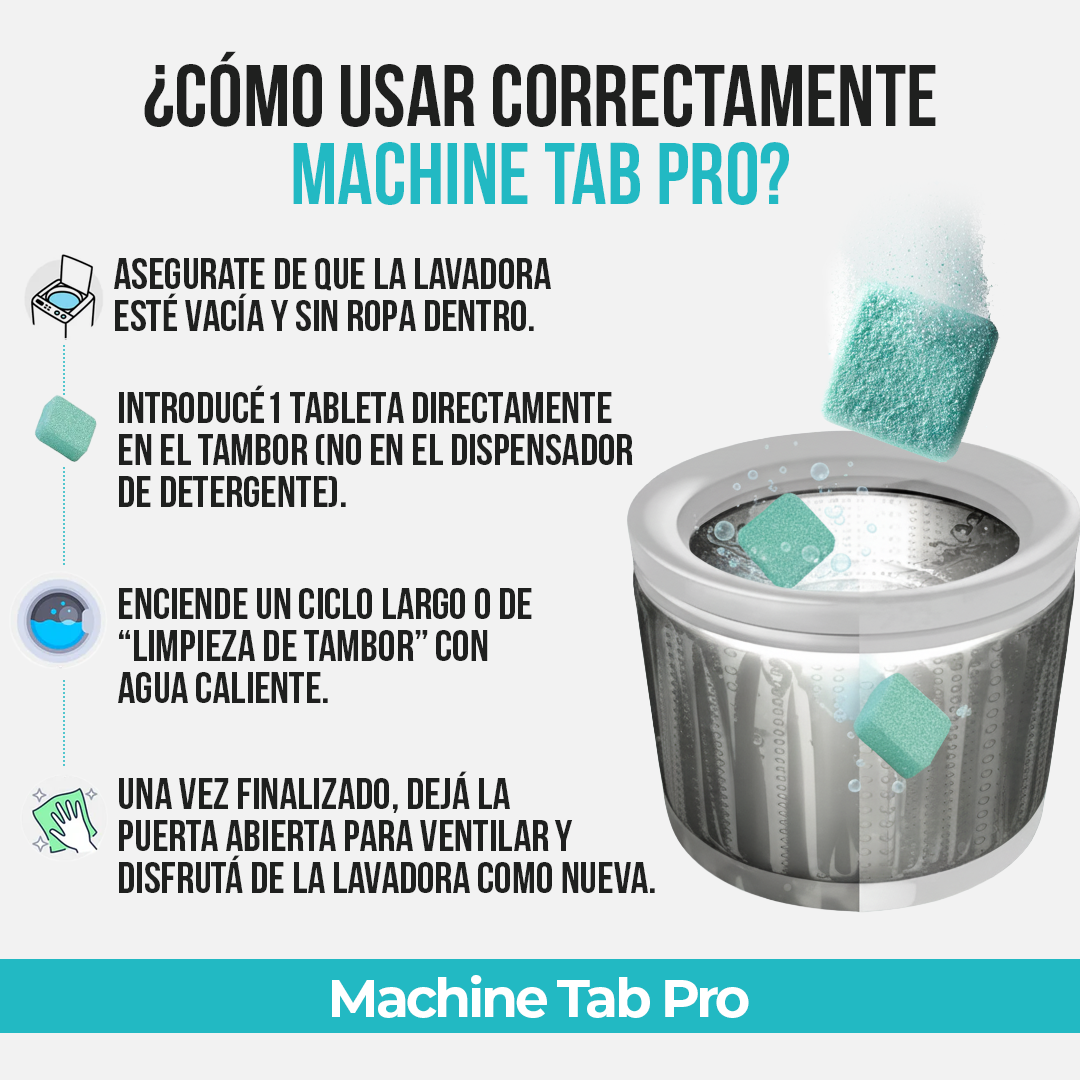 Machine Tab Pro™ - Tu lavadora limpia de verdad, no solo por fuera.