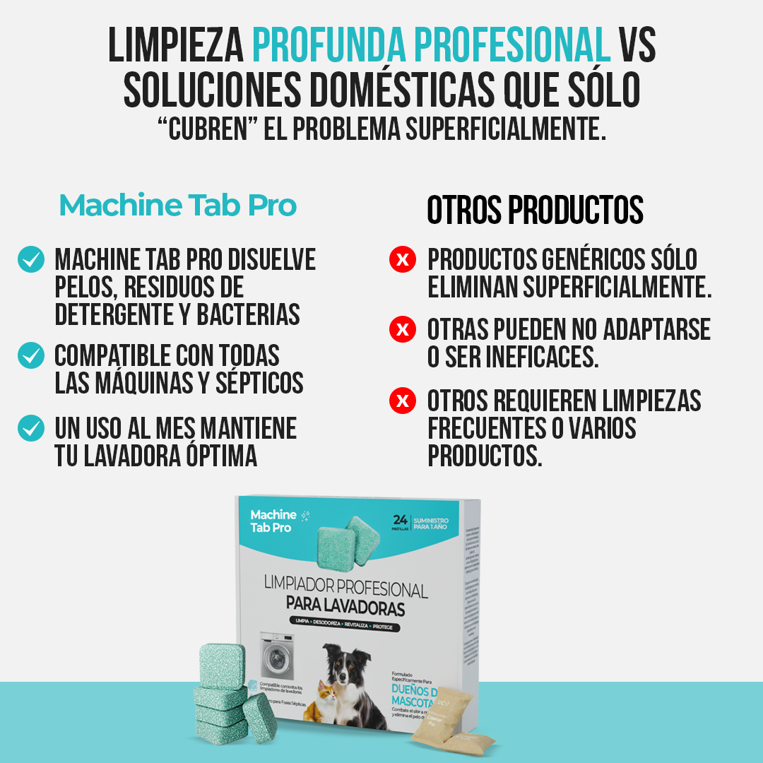 Machine Tab Pro™ - Tu lavadora limpia de verdad, no solo por fuera.